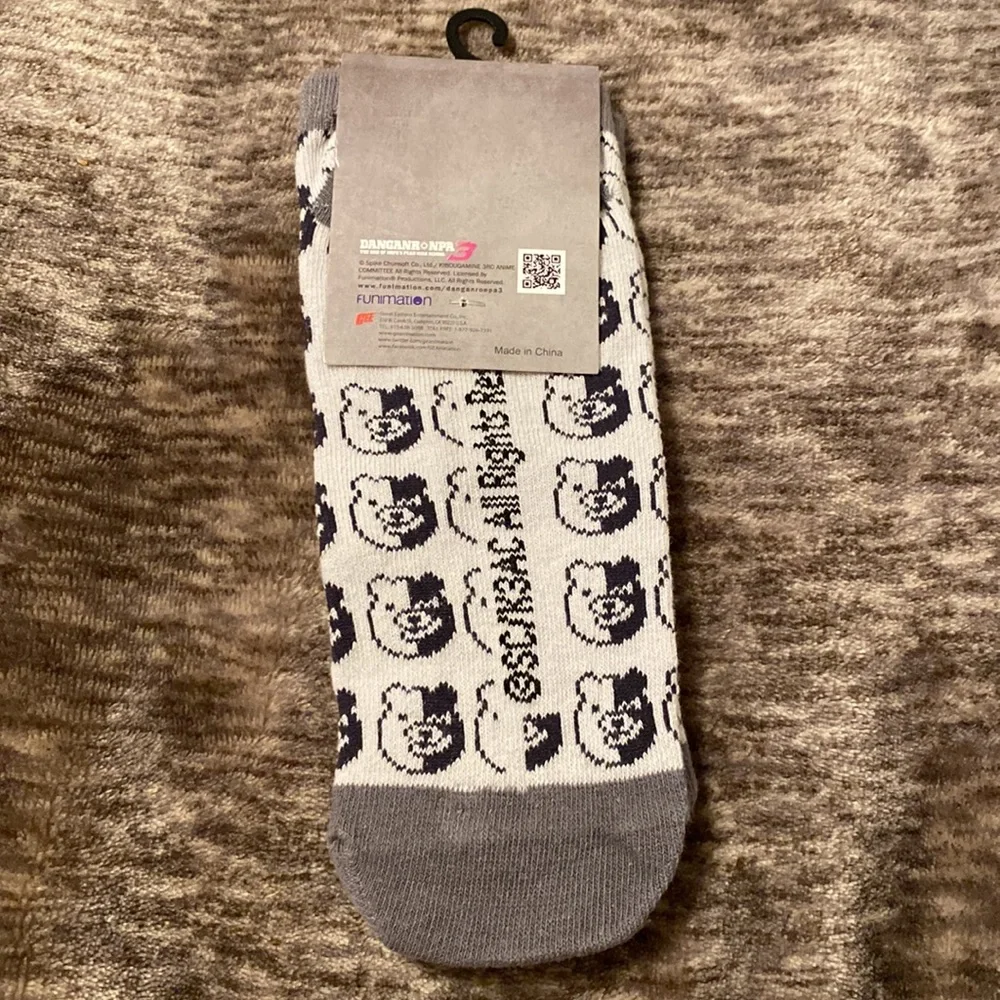 2/$12 Danganronpa‎ Monokuma Grey No-Show Socks Hot Topic